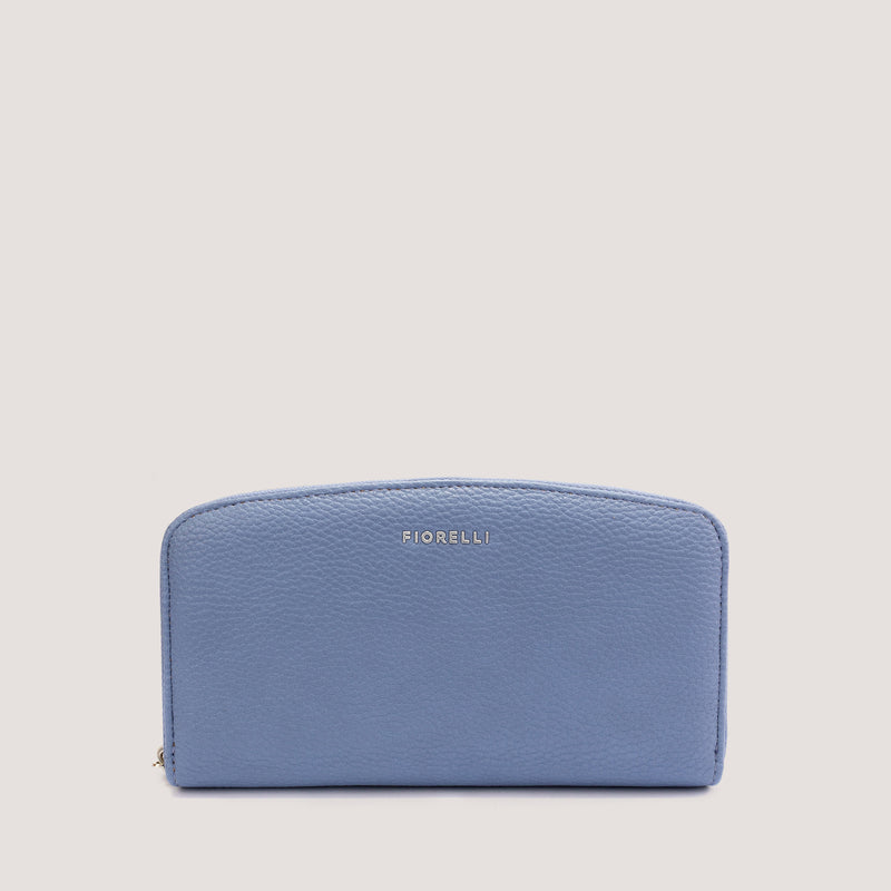 Cornflower Blue purse with multiple compartments.