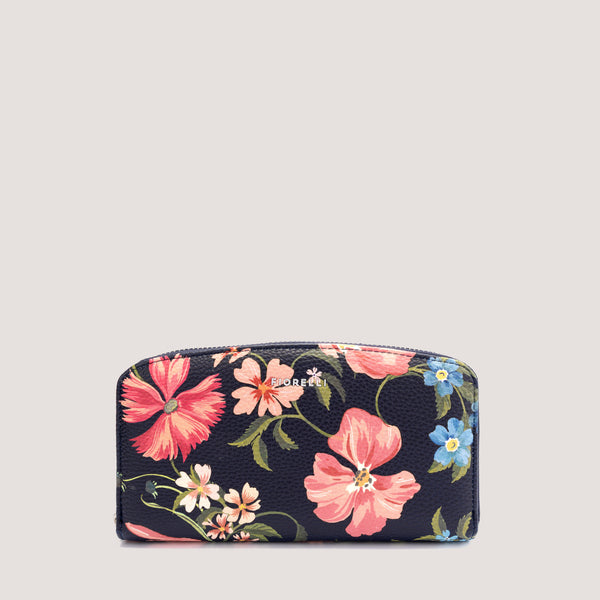 Midnight Floral print purse with multiple compartments.