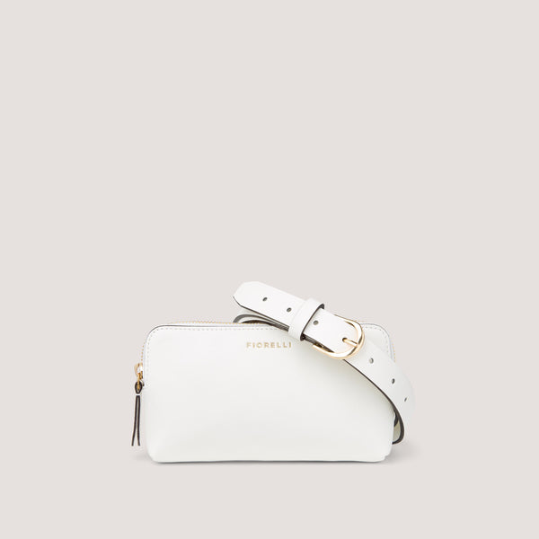 A stylish faux leather belt bag in white.