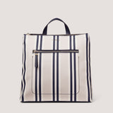 Our Finley large backpack nowcomes in a navy stripe finish.