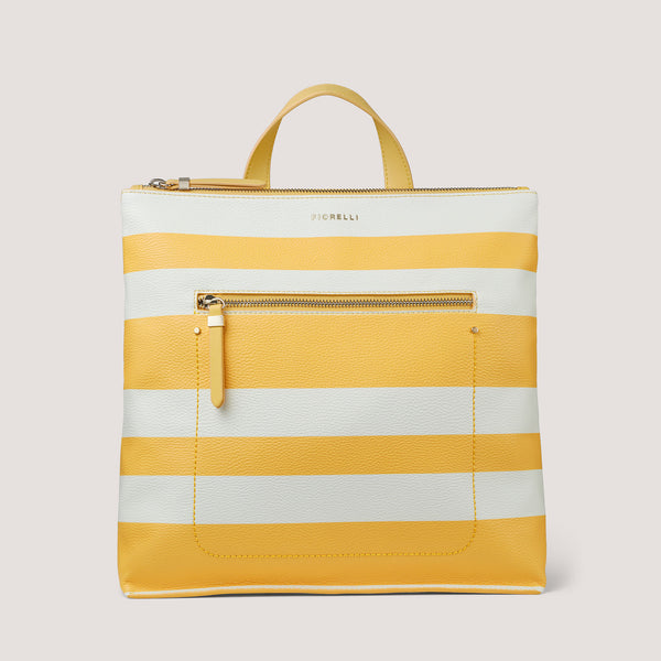 The Finley backpack is re-imagined in a beachy yellow and white stripe motif for the summer season.