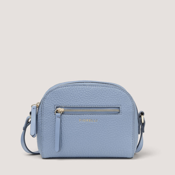 The non-leather Anouk crossbody bag comes in light blue and features an adjustable strap and zip closure.