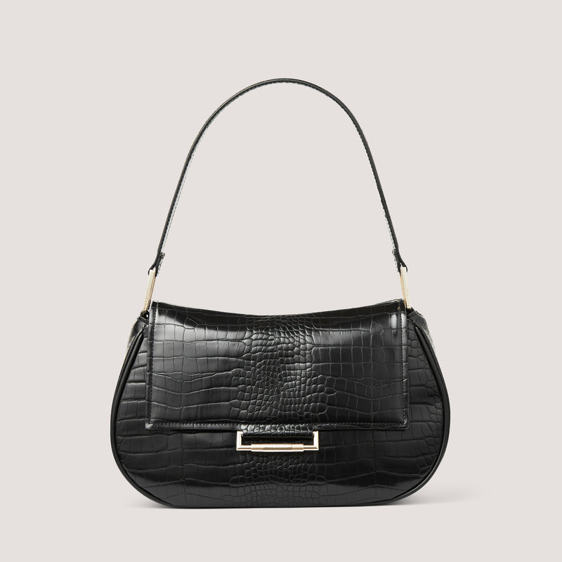 Our new Nova shoulder bag in black has been crafted in our signature faux leather.