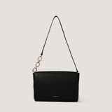 Atlas is a sleek black flapover shoulder bag, crafted in our classic faux leather.