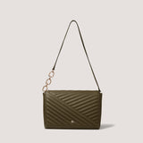 Atlas is a stylish khaki quilt flapover shoulder bag, crafted in our classic faux leather.