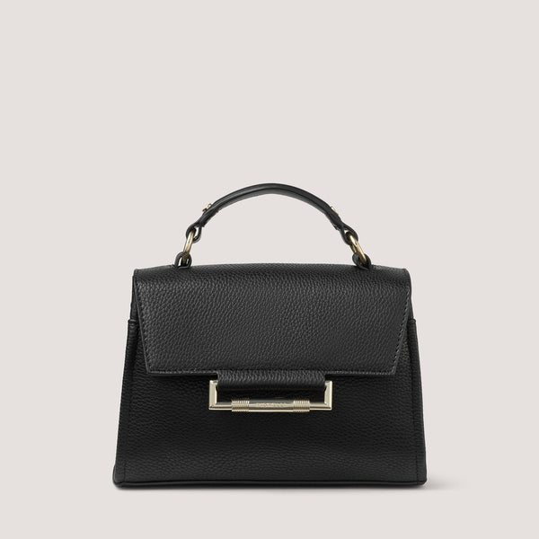 The non-leather structured Nova mini handbag comes in black and has a popper-fastening flap, elevated with metal accents.
