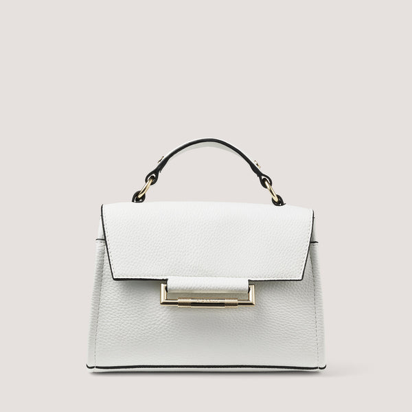 The non-leather structured Nova mini handbag comes in lilac and has a popper-fastening flap, elevated with metal accents.
