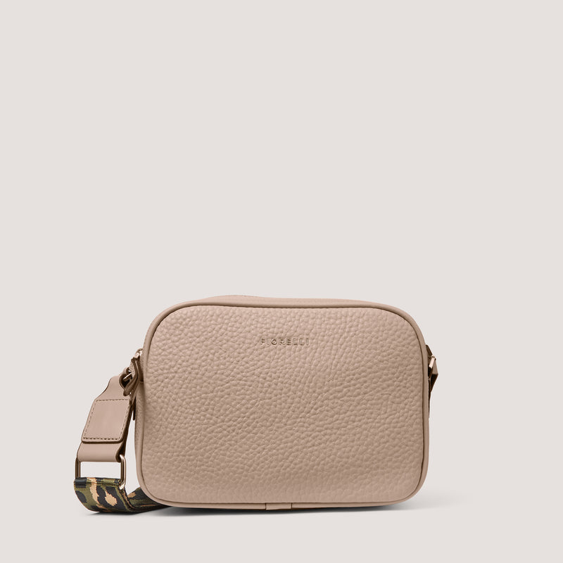 An update on our classic camera style crossbody, the mink Lyra comes with a leopard print strap for a sleek yet unique look.