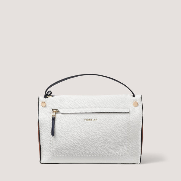 Soft, slouchy and imbued with a luxe appeal, the white and tan Eden handbag has a boxy shape and is refined with an inset zip.