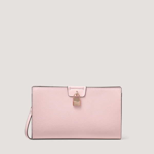 Carry the Valentina clutch bag to your next event. It is made from light-pink faux leather and features a polished padlock.