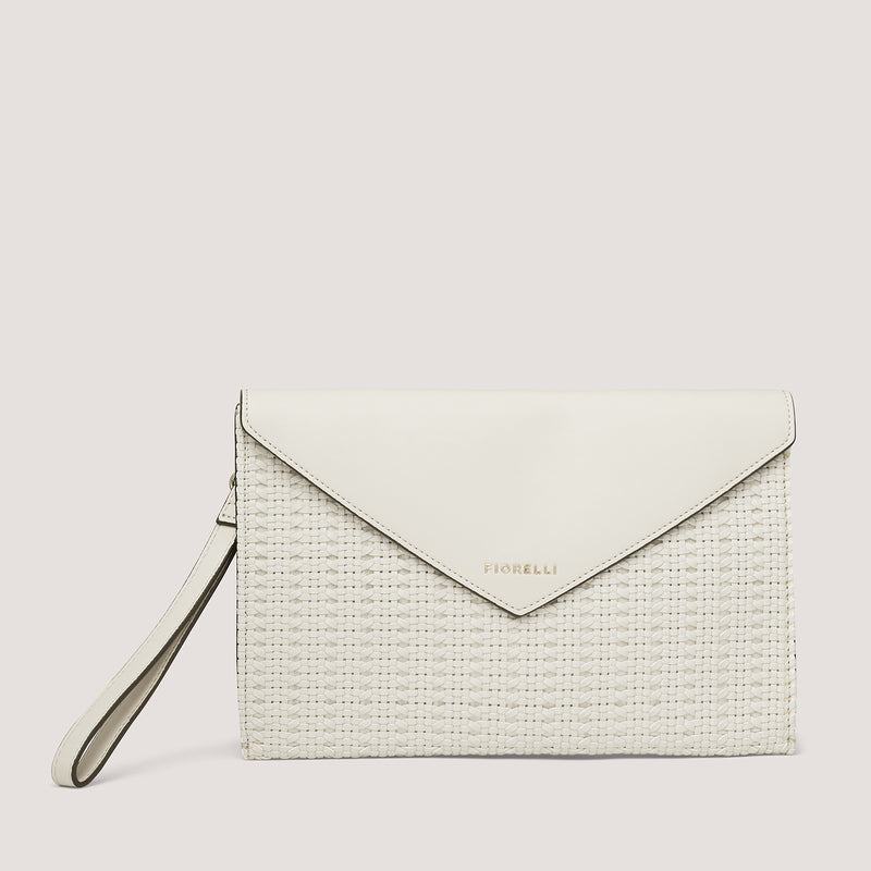 Our new white weave Ophelia is an elegant envelope style which is classic yet practical.