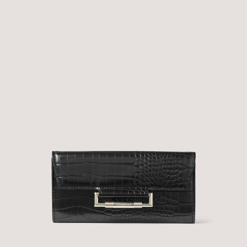 Nova is our new sleek and stylish black croc  purse with chic gold hardware