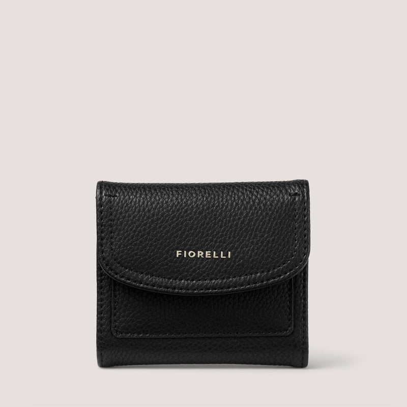 A sleek everyday choice, the Mimipurse has a flap closure to keep everything secure and comes in classic black faux-leather.