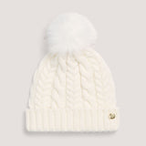 Cream cable knit bobble hat.